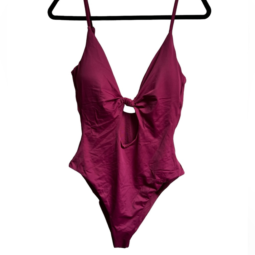 Andie Swim Santorini One Piece Swimsuit Cutout Low Back Plum Purple Large NWT